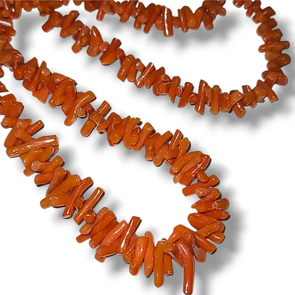 Vintage Native American Sterling Silver Branch Coral Chip Necklace 26